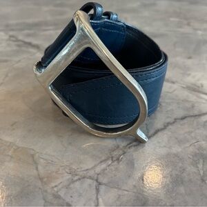 Duftler Silver Buckle Navy Blue Leather Equestrian Belt